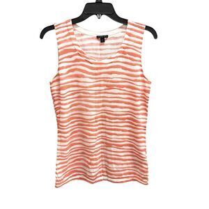 Lafayette 148 New York Striped White/Coral Knit Sleeveless Shell Tank Top Size S
